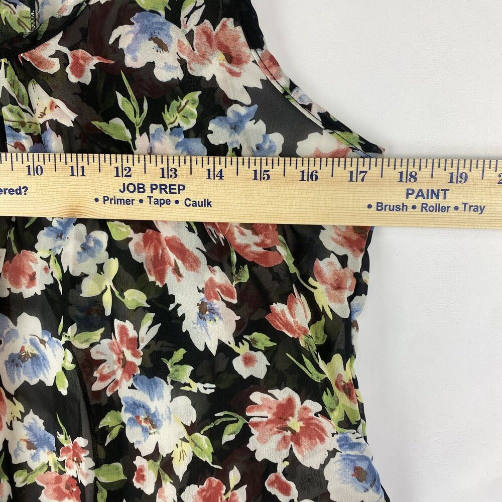 Women’s Sheer Floral Sleeveless Top Black Multicolor Lightweight Size M - Picture 5 of 6